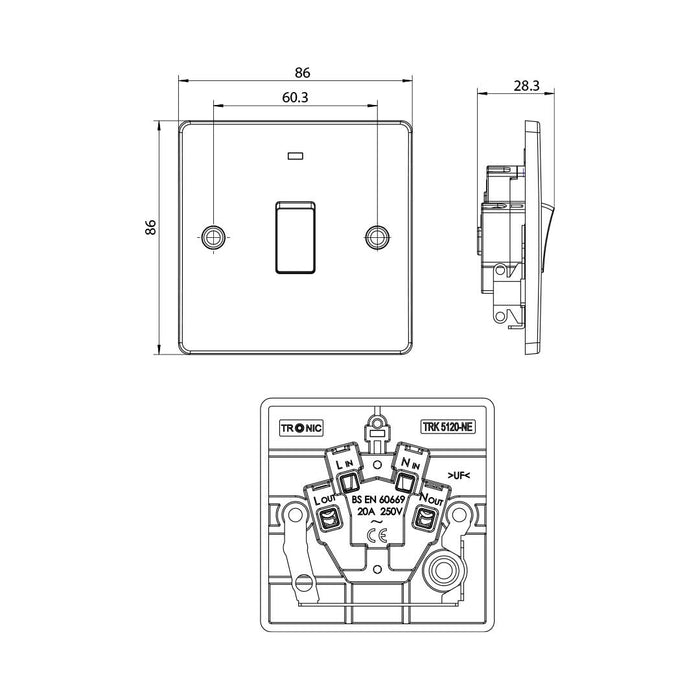 20A Double-Pole Switch with Neon Indicator – White