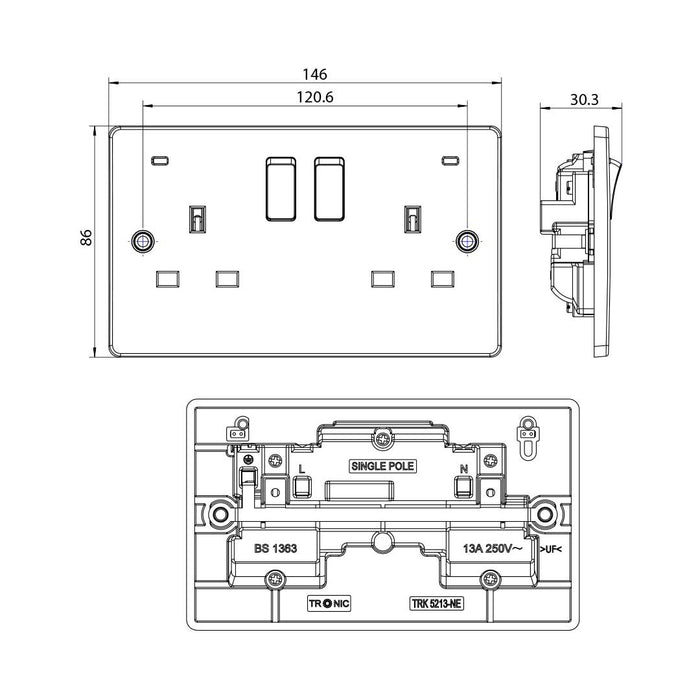 13A Double Switched Socket with Shutter – White
