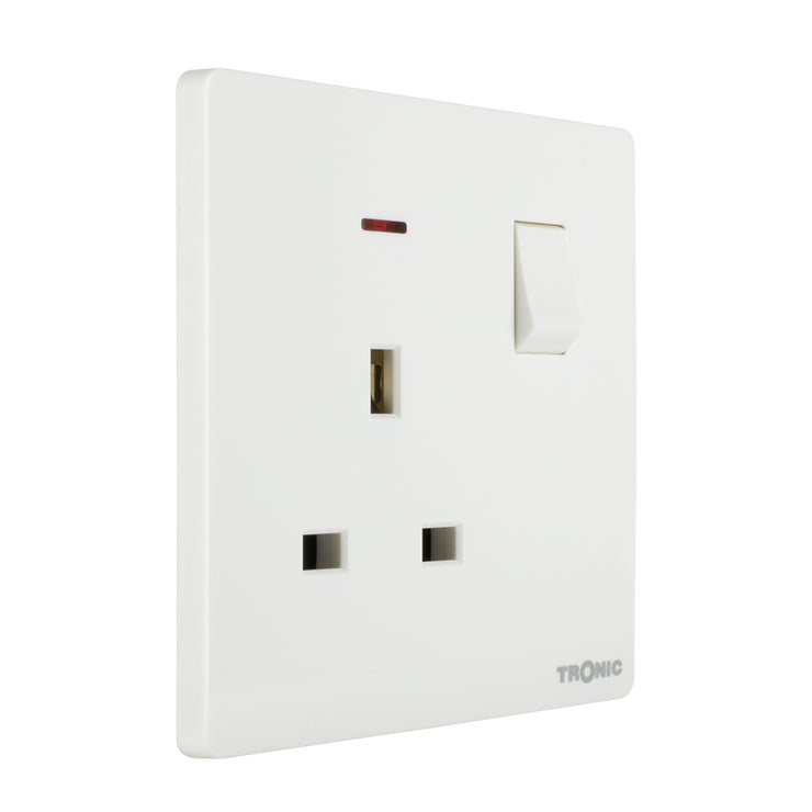 Glossy White - Single Switch Socket With Neon