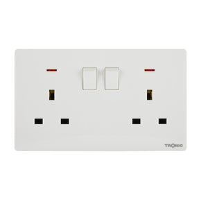Glossy White - Twin Switch Socket with Neon