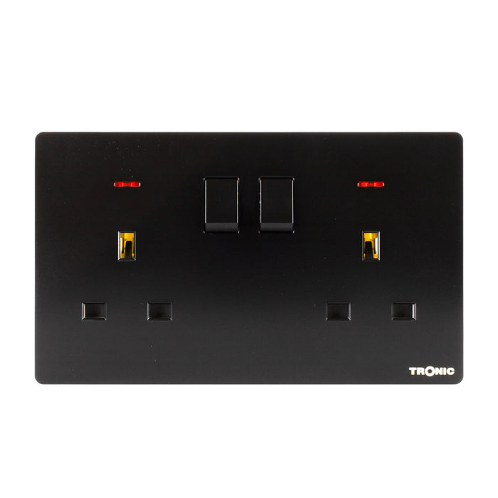 Black - Twin Switch Socket with Neon