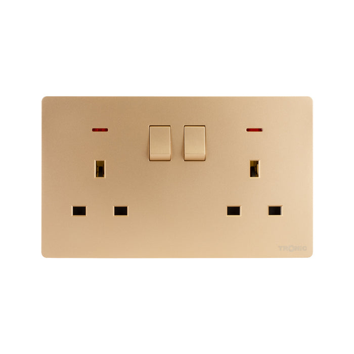 Gold - Twin Switch Socket with Neon