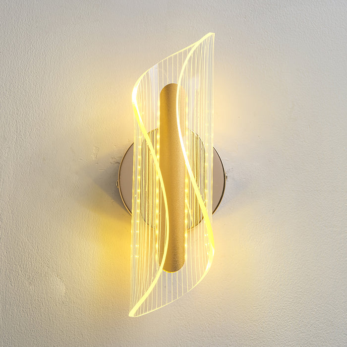 Golden Curved Accent Wall Light with Clear Acrylic Design