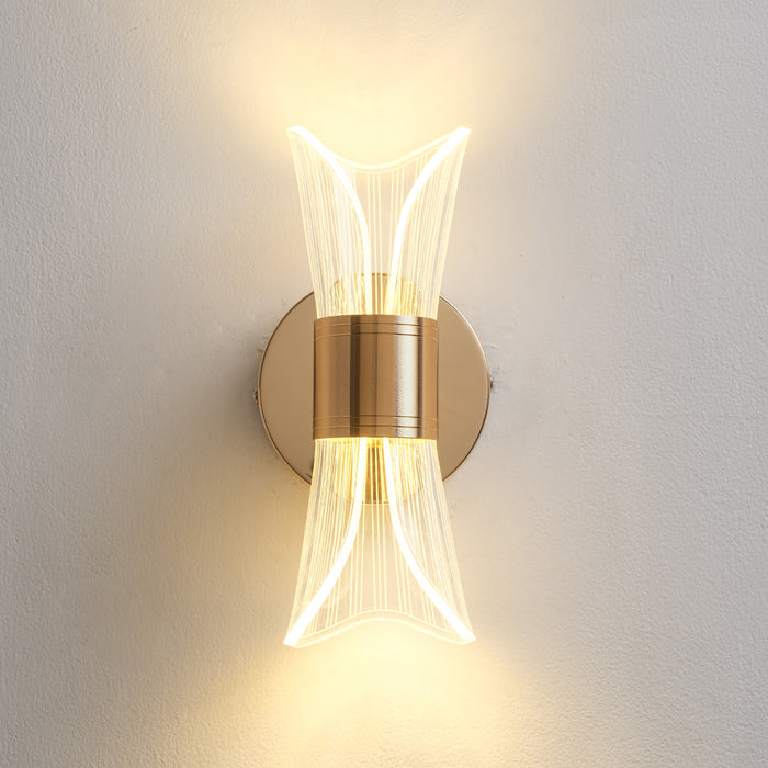 Golden Beam Halo Wall Light with Clear Acrylic Detailing