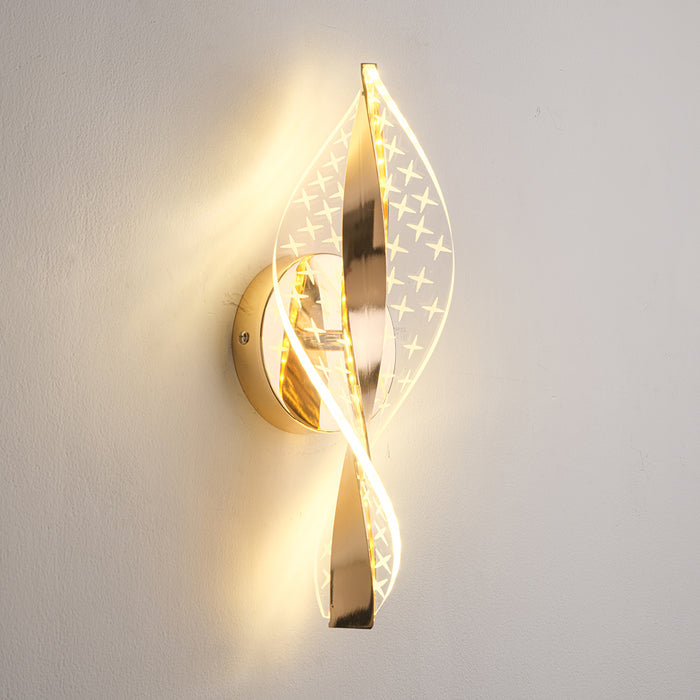 Luxury Golden Wall Light with Clear Acrylic Twist – 12W LED