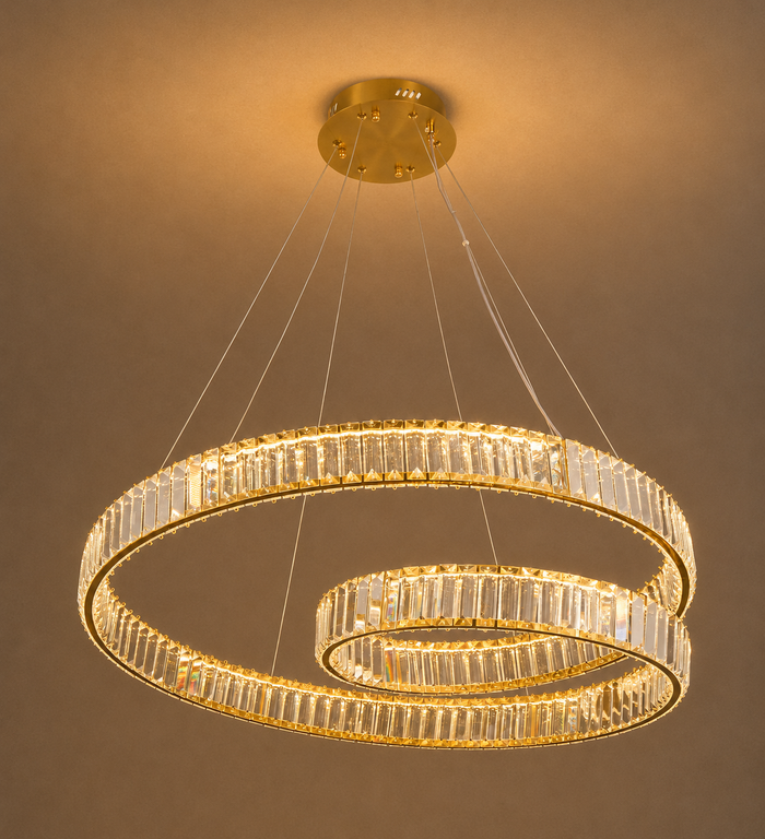 Luxury Double Ring Crystal Pendant Light – 100W LED Chandelier