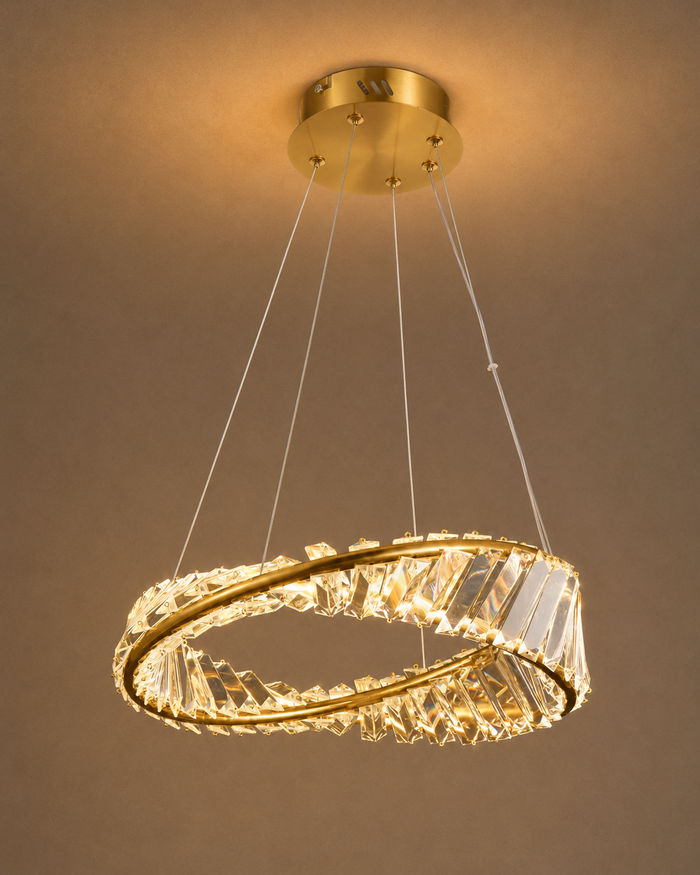 Luxury Crystal Ring Pendant Light – Gold LED Hanging Chandelier