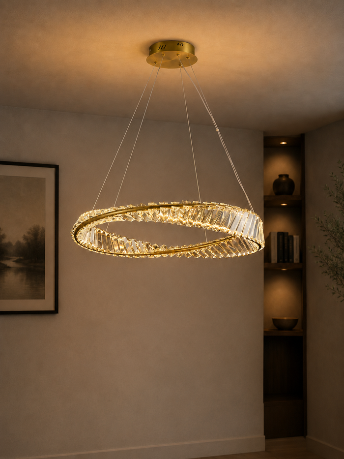 Modern Crystal Ring Pendant Light – Gold LED Chandelier