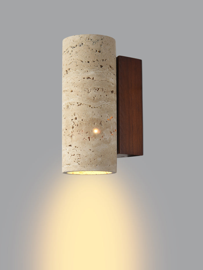 Natural Rustic Wood & Travertine Wall Lamp