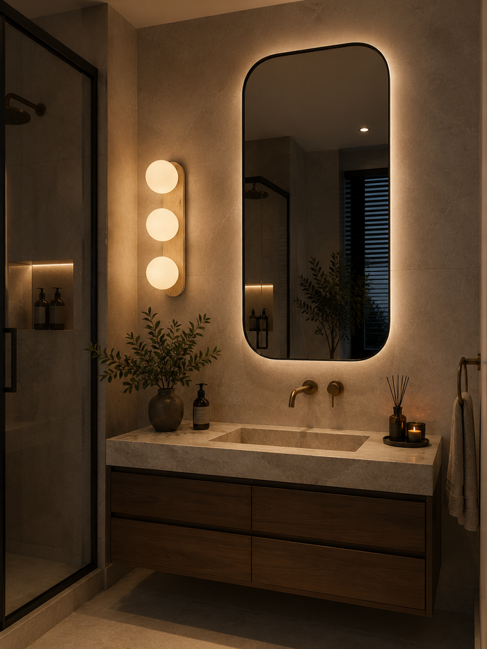 Modern Travertine Triple Globe Wall Light