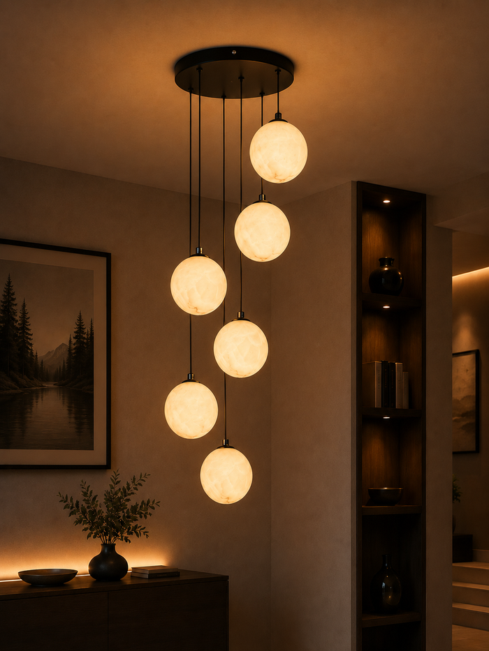 Luxury 6-Light Cascade Globe Chandelier