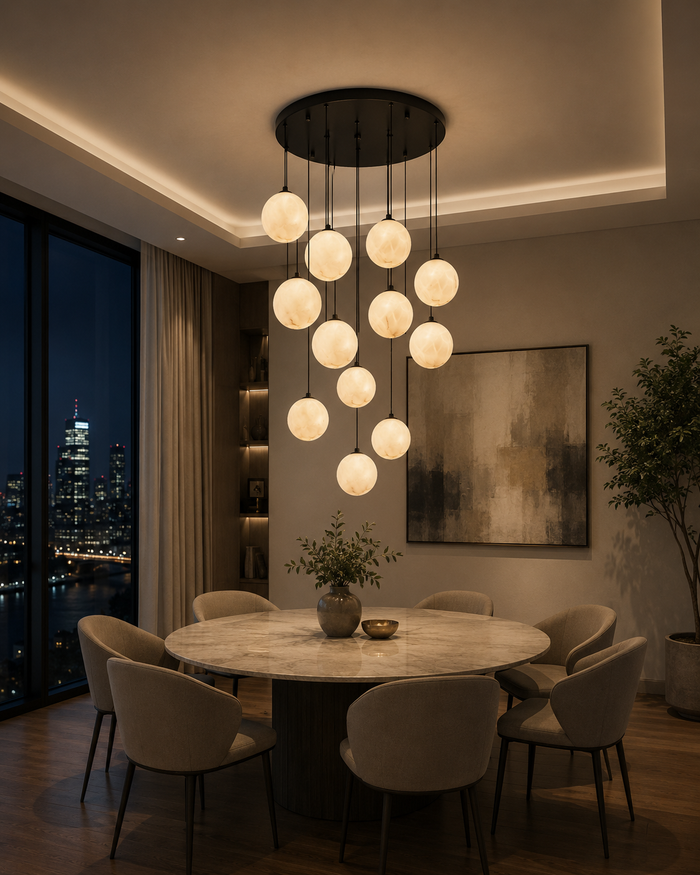 Luxury 12-Light Cascade Globe Chandelier