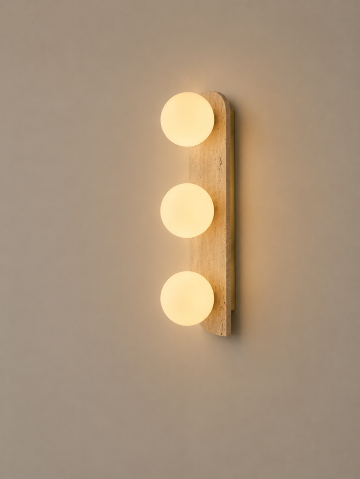 Modern Travertine Triple Globe Wall Light