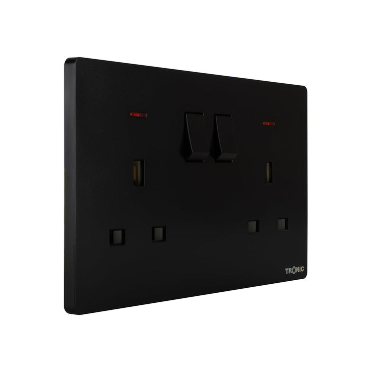 Black - Twin Switch Socket with Neon