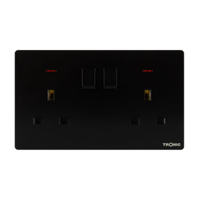 Black - Twin Switch Socket with Neon